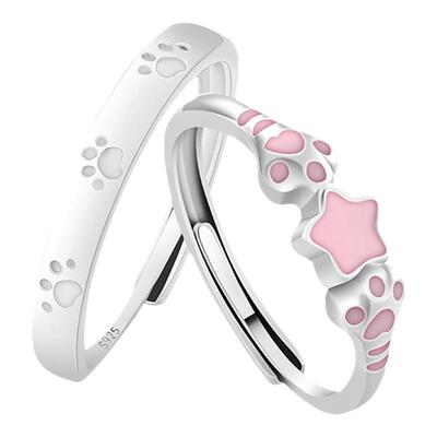 VIVIWELL夜光猫爪925银情侣对戒