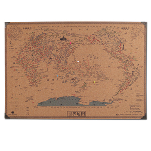 软木板世界地图旅行打卡复古中国旅游挂图扎钉标足迹复古照片墙