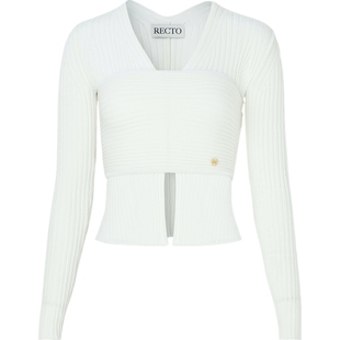 【折扣】RECTO 女秋冬分层式罗纹针织开襟衫毛衣外套