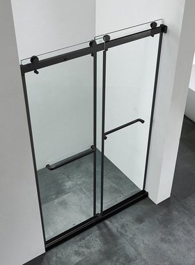 现代简约家用淋浴房无封边黑色不锈钢淋浴门可定 推拉移门淋浴间