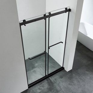 现代简约家用淋浴房无封边黑色不锈钢淋浴门可定 推拉移门淋浴间
