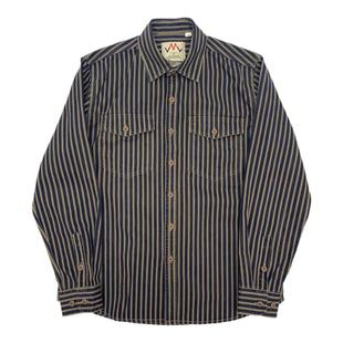 阿美咔叽条纹衬衫男重磅厚实工装双袋夹克男秋季复古宽松大码外套