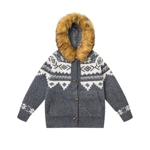 亿万少年BUFU拆卸毛领费尔岛毛衣外套男女秋季加厚情侣撞色针织衫