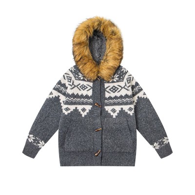 可拆卸毛领费尔岛毛衣外套针织衫