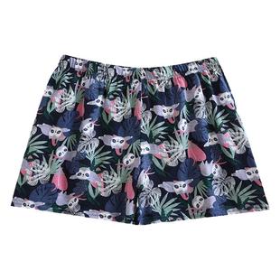 针织纯棉睡裤女夏薄款短裤蓝色树袋熊卡通透气印花大码加肥家居裤