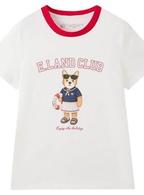 elandkids女童印花正肩圆领T恤