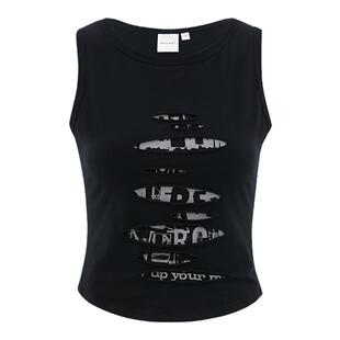 MOUSSY 夏季新品Y2K千禧辣妹破洞印花无袖背心028HSZ90-1671
