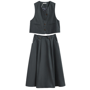 紫涵纯白简约衬衫西装马甲两件套女秋季新款领带学院风时尚套装