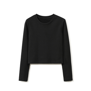 jennie 金智妮同款25aw圆领长袖T恤女内搭打底衫修身纯棉上衣女