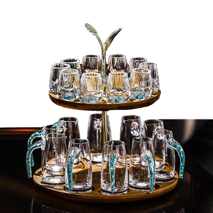 轻奢高档白酒杯分酒器架子套装家用水晶玻璃高级创意一口小烈酒盅