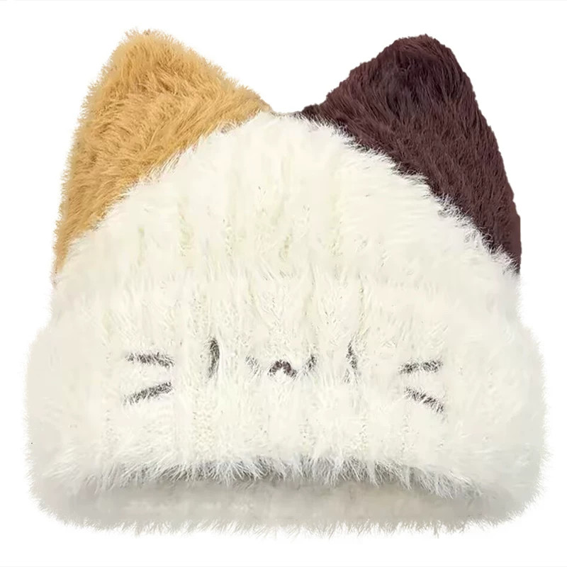 秋冬加厚保暖显脸小猫耳针织帽