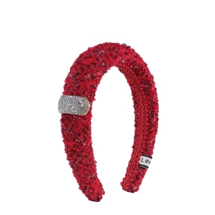 L9000/红色本命年气质小香风发箍女秋冬复古毛线发卡高端水钻头饰