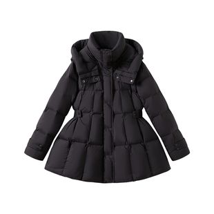 她池连帽羽绒服2025冬季新款女装设计感收腰显瘦中长款长袖外套