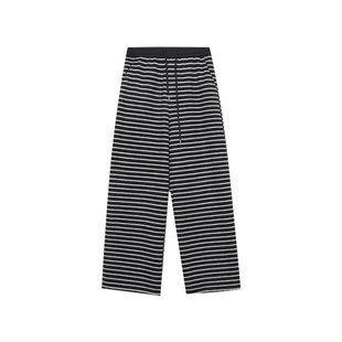 木岸muan格格巫条纹裤定制羊毛秋冬加厚直筒宽松裤子女D-YJ-25085