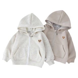 宝宝外套秋冬季加绒男女童连帽卫衣服洋气婴幼儿童摇粒绒开衫上衣