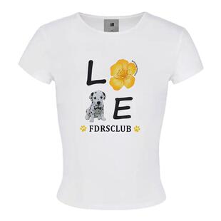 FDR官方店 美式花卉小狗印花短袖T恤女夏季辣妹修身显瘦体恤上衣