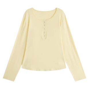 YUZI鱼子大码露思内搭U领正肩打底衫女春微胖mm显瘦弹力长袖T恤