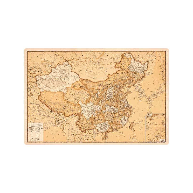 仿古蓝色中国地图中文可擦写字字清晰环保超大鼠标橡胶防滑餐桌垫