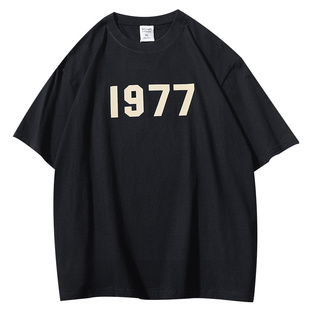重磅纯棉1977短袖t恤男士夏季欧美潮牌高街美式复古情侣半袖上衣
