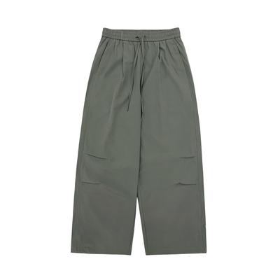 复古弯刀抽绳伞兵裤男款春季新款绿色宽松打褶工装休闲长裤子男