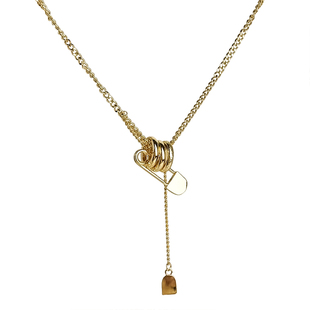 轻奢曲别针长款项链女款小众高级感百搭毛衣链精致简约卫衣链配饰