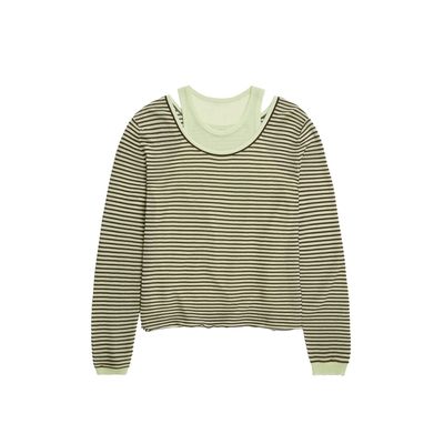 IIIVIVINIKO2026夏季新款休闲假两件条纹针织上衣女M620120634D