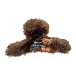 毛绒小熊头发抓夹女高级感2026新款发量大秋冬发夹后脑勺鲨鱼夹子