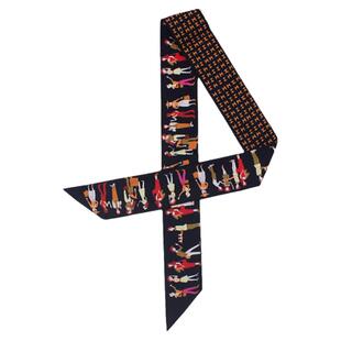 黑色巴黎丽人绑包包丝巾装饰手柄小丝带女士斜纹绸双面领巾头巾