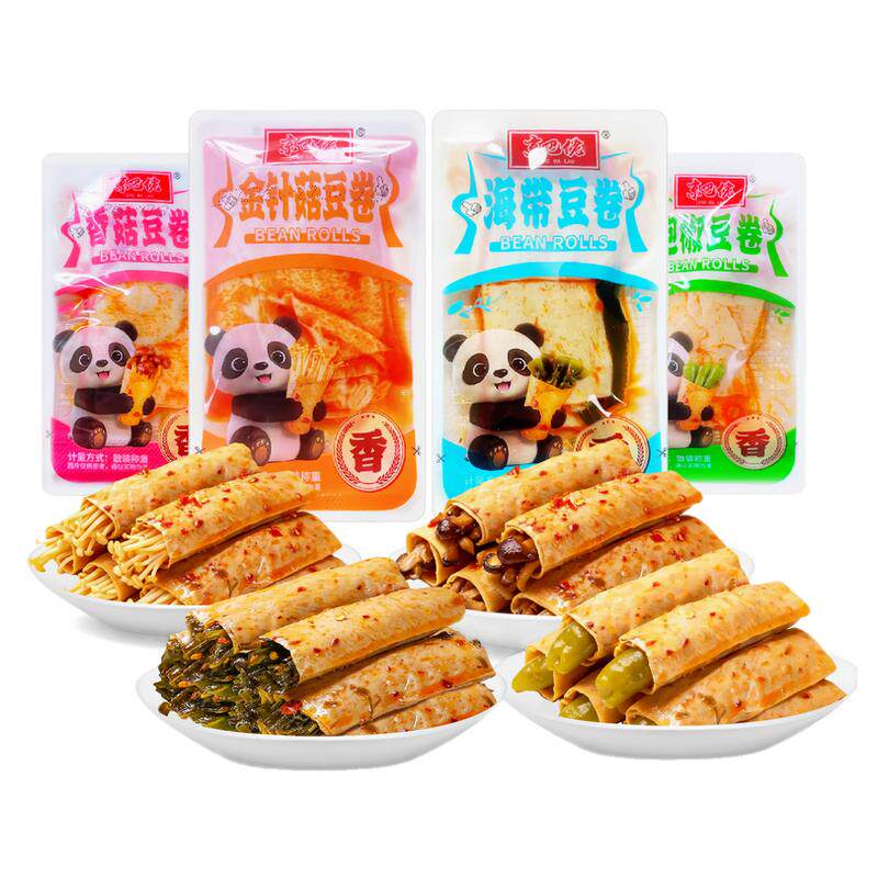 泡椒海带夹心豆卷香菇金针菇豆腐干即食卤味素食解馋休闲小零食品