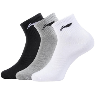 李宁袜子男青少年运动袜女秋冬跑步加厚纯棉抗菌防臭吸汗中筒短袜