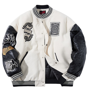 NE核爆炸×爽子上岸联名棒球棉服潮牌大码宽松外套重磅刺绣夹克