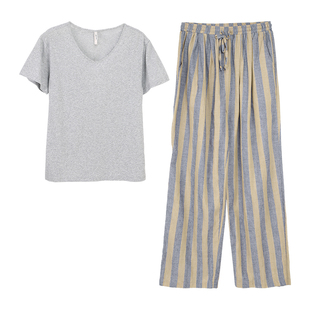 安之伴【巨凉感】睡衣女夏季2026新款休闲短袖夏天条纹长裤家居服