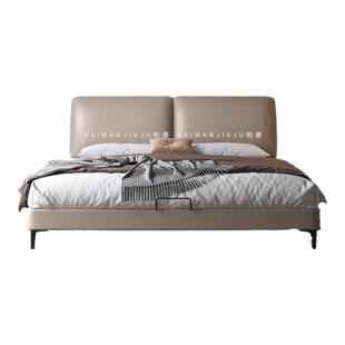 柏曼家具小象耳朵真皮床现代简约收纳床小户型次卧超省空间齐边床