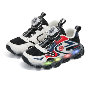 泰兰尼斯童鞋春季款儿童闪灯鞋男童钮扣夜光运动鞋舒适防滑发光鞋