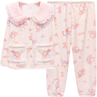 娃娃领美乐蒂睡衣秋冬女款珊瑚绒加厚毛绒保暖可爱卡通家居服冬天