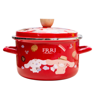 搪瓷锅红色双耳加厚食品级猪油罐小汤锅家用平底炖肉煮面条专用锅