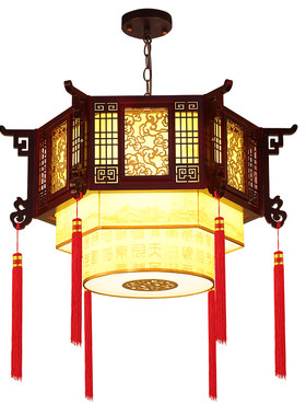 中式复古吊灯中国风实木酒店餐厅火锅饭店餐饮包厢仿古风宫廷灯笼