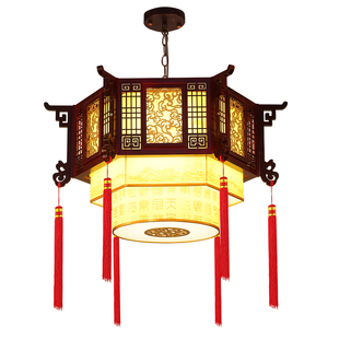 中式复古吊灯中国风实木酒店餐厅火锅饭店餐饮包厢仿古风宫廷灯笼