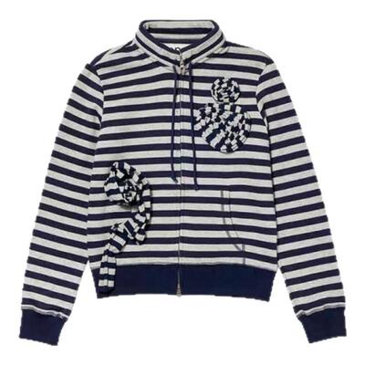 【现货】fletta bloom韩国立体玫瑰花条纹双拉链撞色条纹短外套