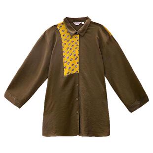 阁兰秀2025年春季新品橄榄绿方领长袖撞色衬衫设计感上衣百搭女装