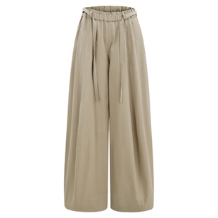 BALIANG「捌樑」赋'Endow'斜纹宽松花边松紧腰阔腿长裤百搭休闲裤