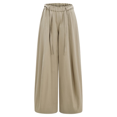 BALIANG「捌樑」赋'Endow'斜纹宽松花边松紧腰阔腿长裤百搭休闲裤