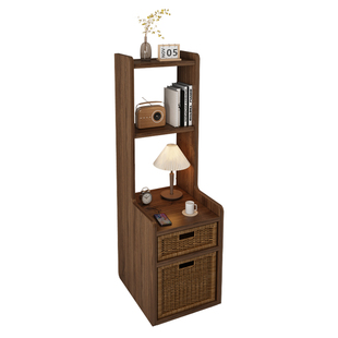 2026款实木中古风小型超窄家用卧室床头柜置物架设计感小众替代品