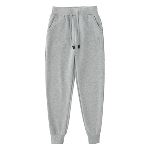 420G重磅加绒加厚卫裤女秋冬新款休闲九分运动束脚收口浅灰色长裤
