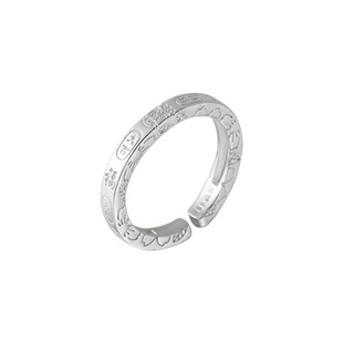 S999纯银纳福刻字钱币吉言招财戒指女生复古大吉大利开口食指环女