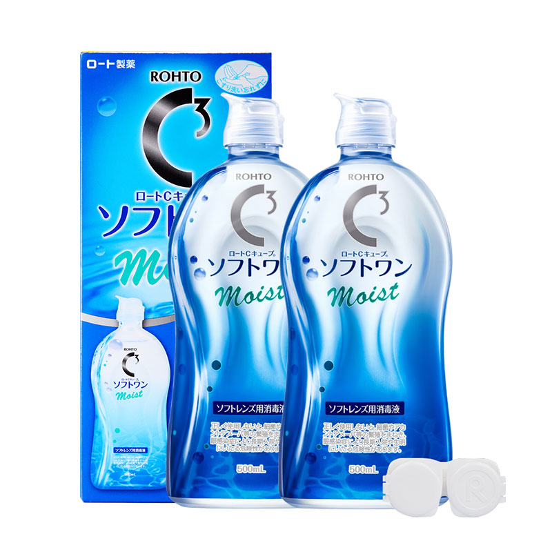 日本乐敦ROHTOC3隐形眼镜清洁保湿滋润护理液清洁镜片500ml*2瓶