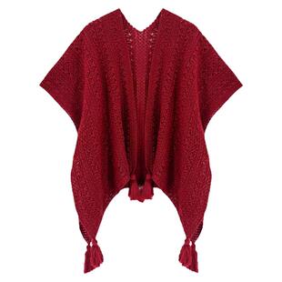 红色镂空针织披肩女款2026新款春秋季民族风拍照外搭披风斗篷外套