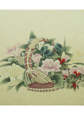 精品熟宣纸手绘稿花篮工笔国画