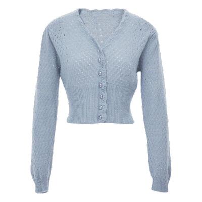 布景爱心纽扣镂空设计针织开衫