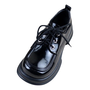 43真皮牛皮春秋季新款撤柜粗跟厚底亮面时尚百搭英伦女乐福鞋皮鞋